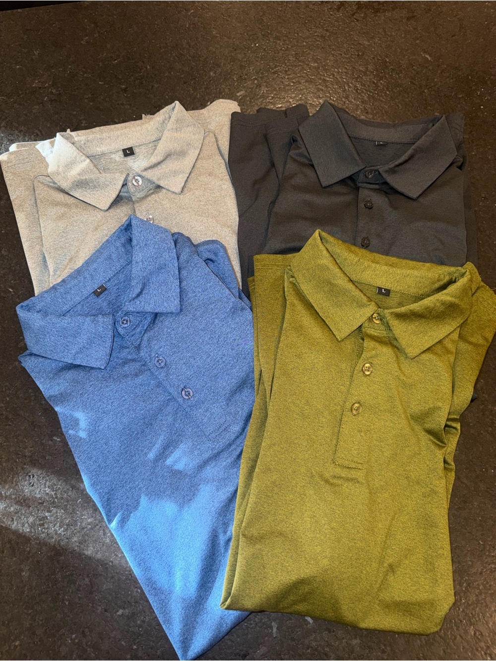 Set of 4 Men's Polo Long Sleeve Shirts - Blue, Olive, Gray, Black